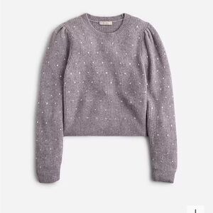 J.Crew Puff-sleeve rhinestone sweater in Supersoft yarn lilac gray Size XL